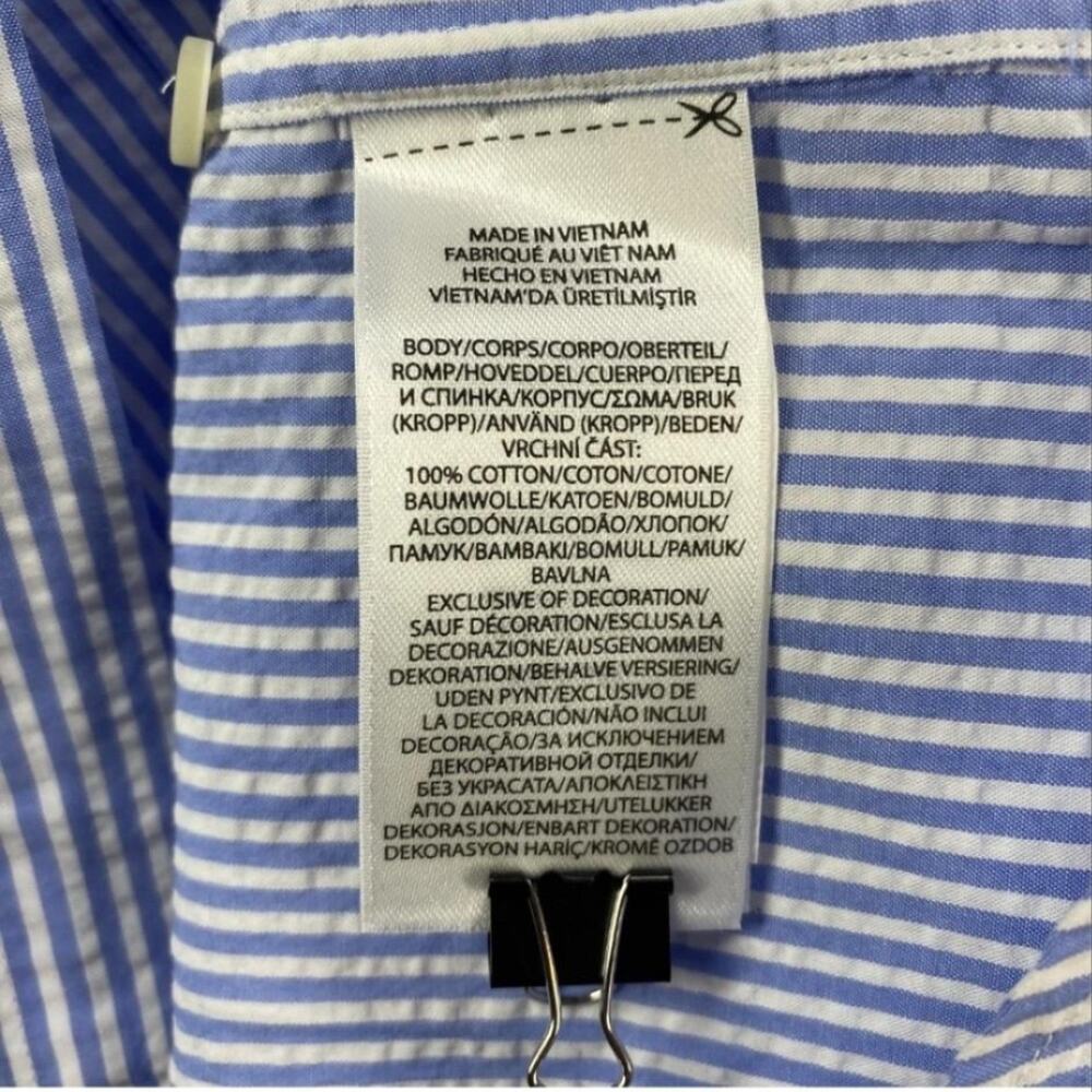PRL Seersucker Blue Striped Short Sleeve Shirt Mens Large Tall Polo Ralph Lauren - Picture 10 of 11